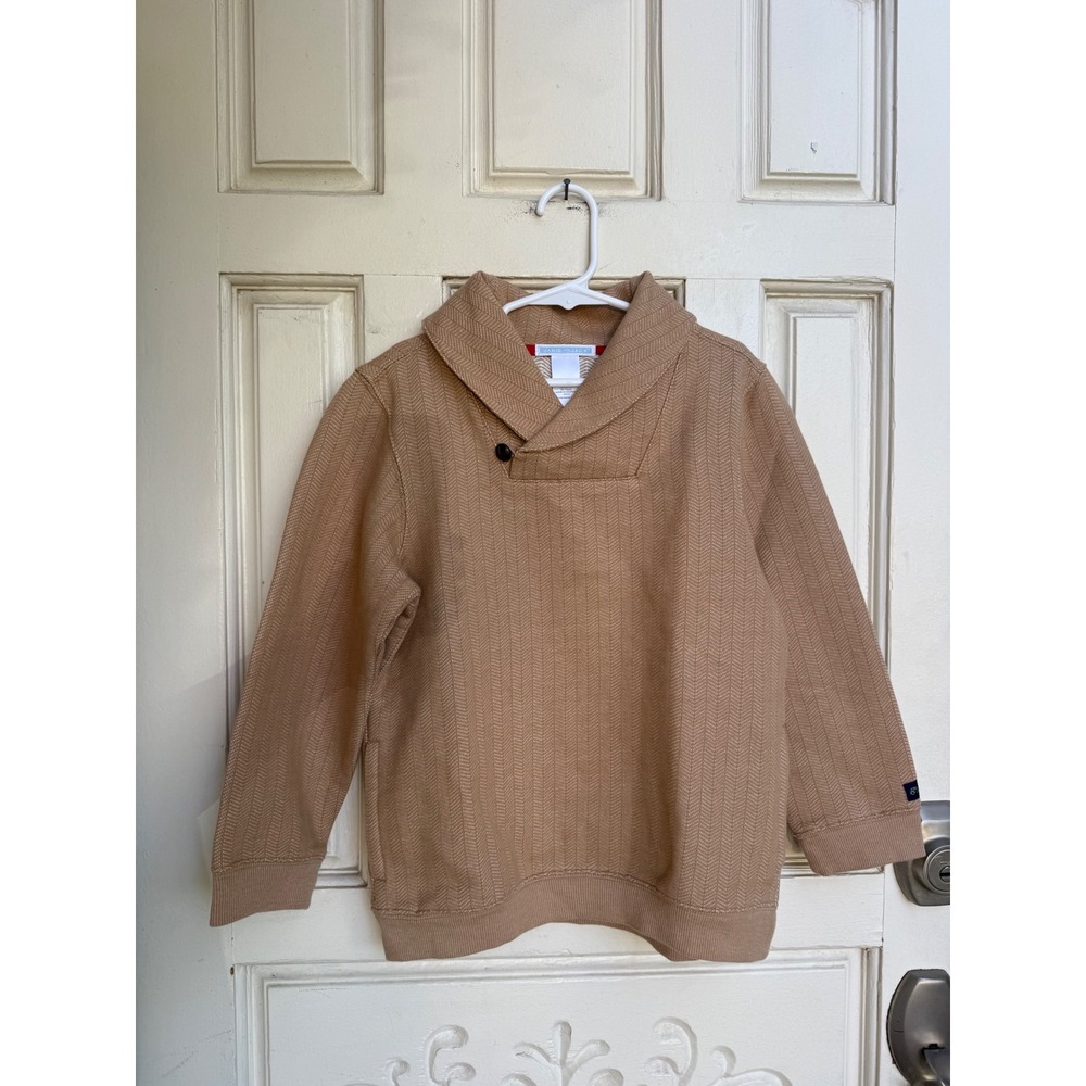 Janie and Jack Boys Tan Herringbone Shawl Collar Pullover Sweater Size 6